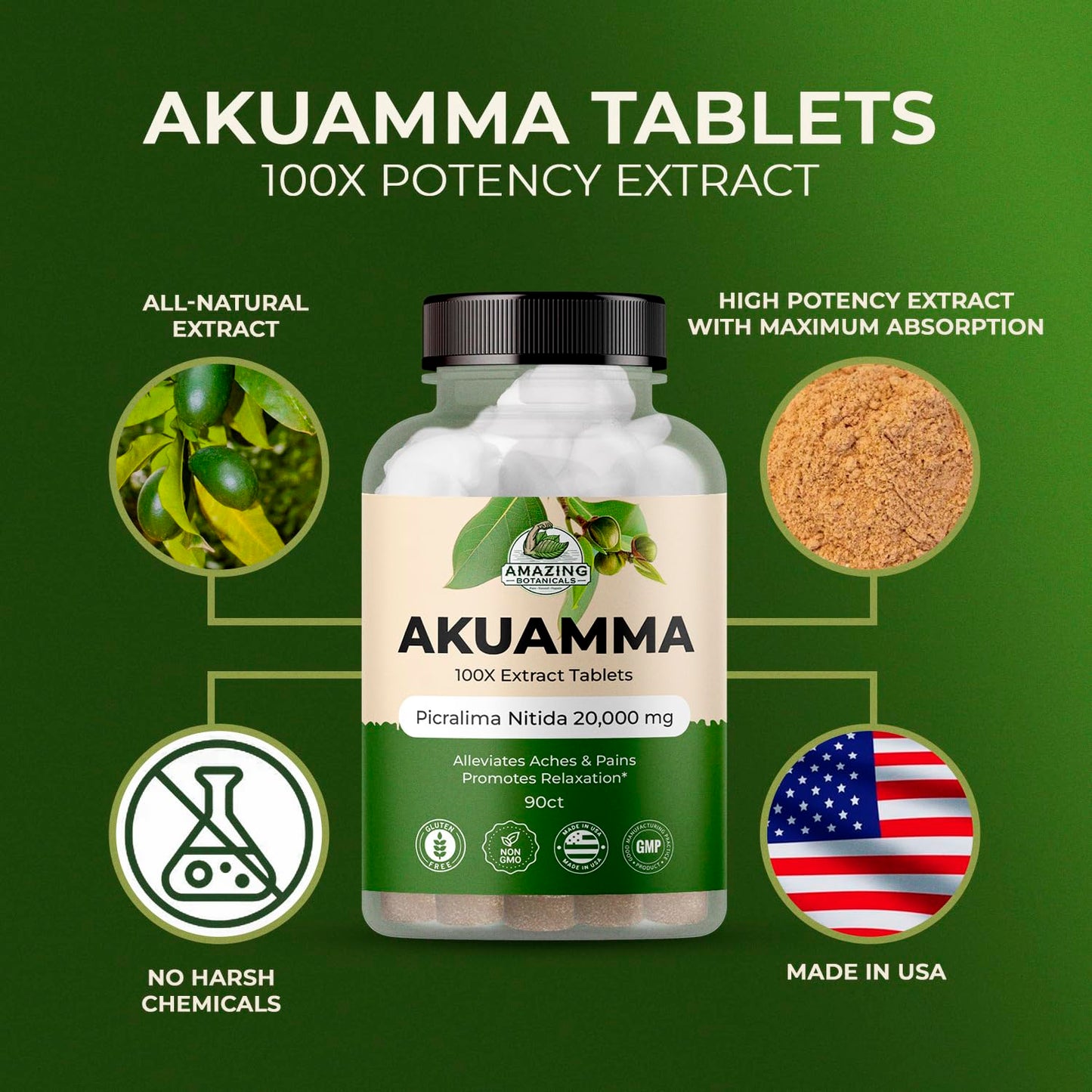 Amazing Botanicals Akuamma Extract Tablets – 200 mg, 90 Count | Focus & Calm