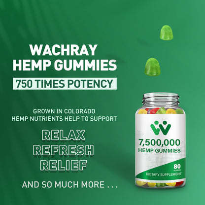 WACHRAY Nutrition: 3 Packs Organic Hemp Gummies – 7.5M High Strength Hemp Oil Infused, 240 Gummies per Bottle