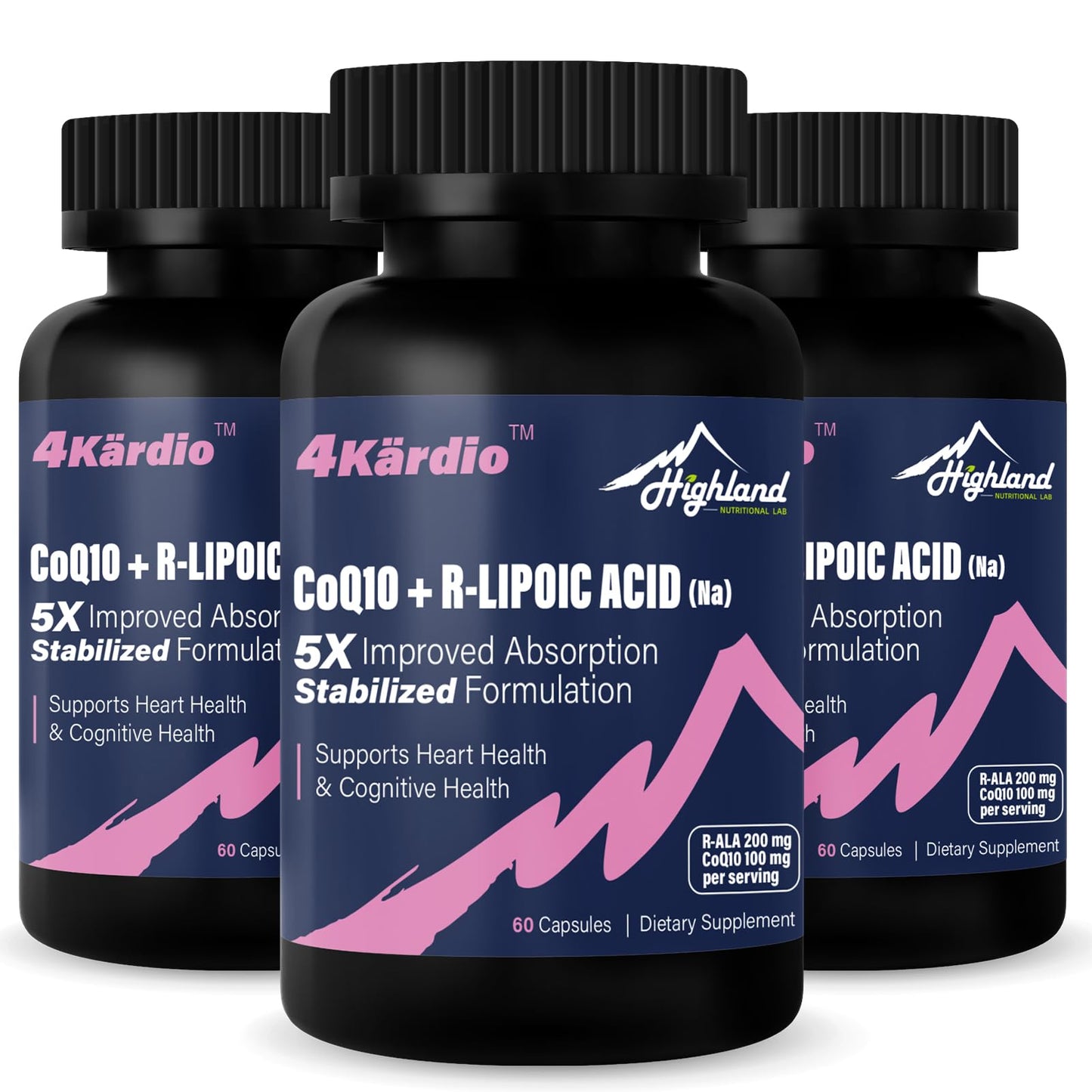CoQ10 100mg + R-Lipoic Acid 200mg – Highland Nutritional Lab, 180 Capsules