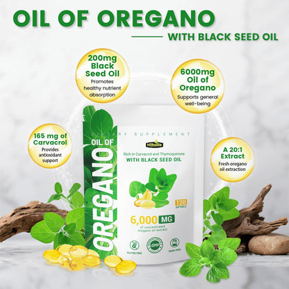 HIIHONE Oil of Oregano Softgels – Carvacrol 165mg & Thymoquinone
