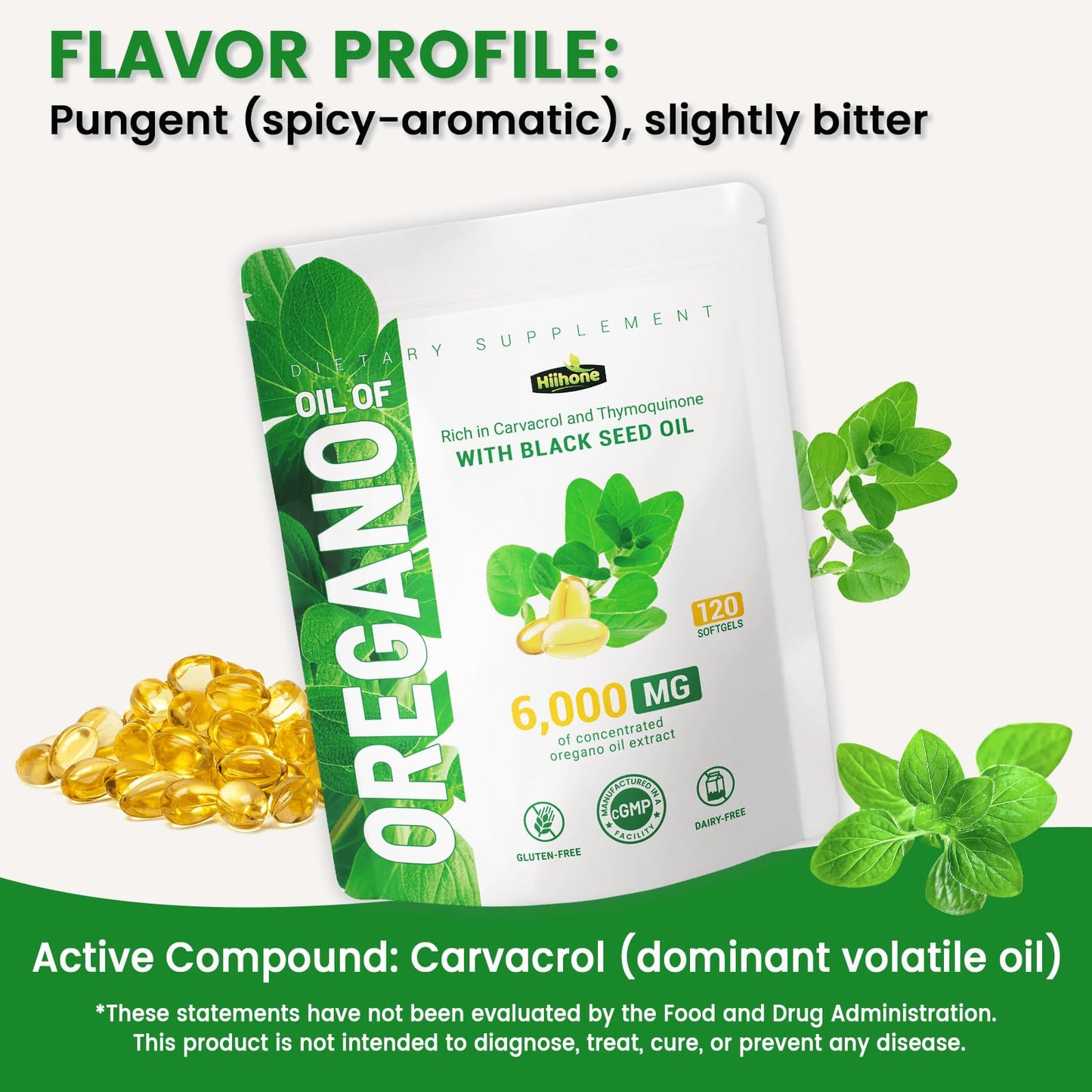 HIIHONE Oil of Oregano Softgels – Carvacrol 165mg & Thymoquinone