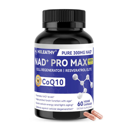 HIILEATHY NAD+ Supplement with Resveratrol & CoQ10 — 60 Capsules (American-Made)