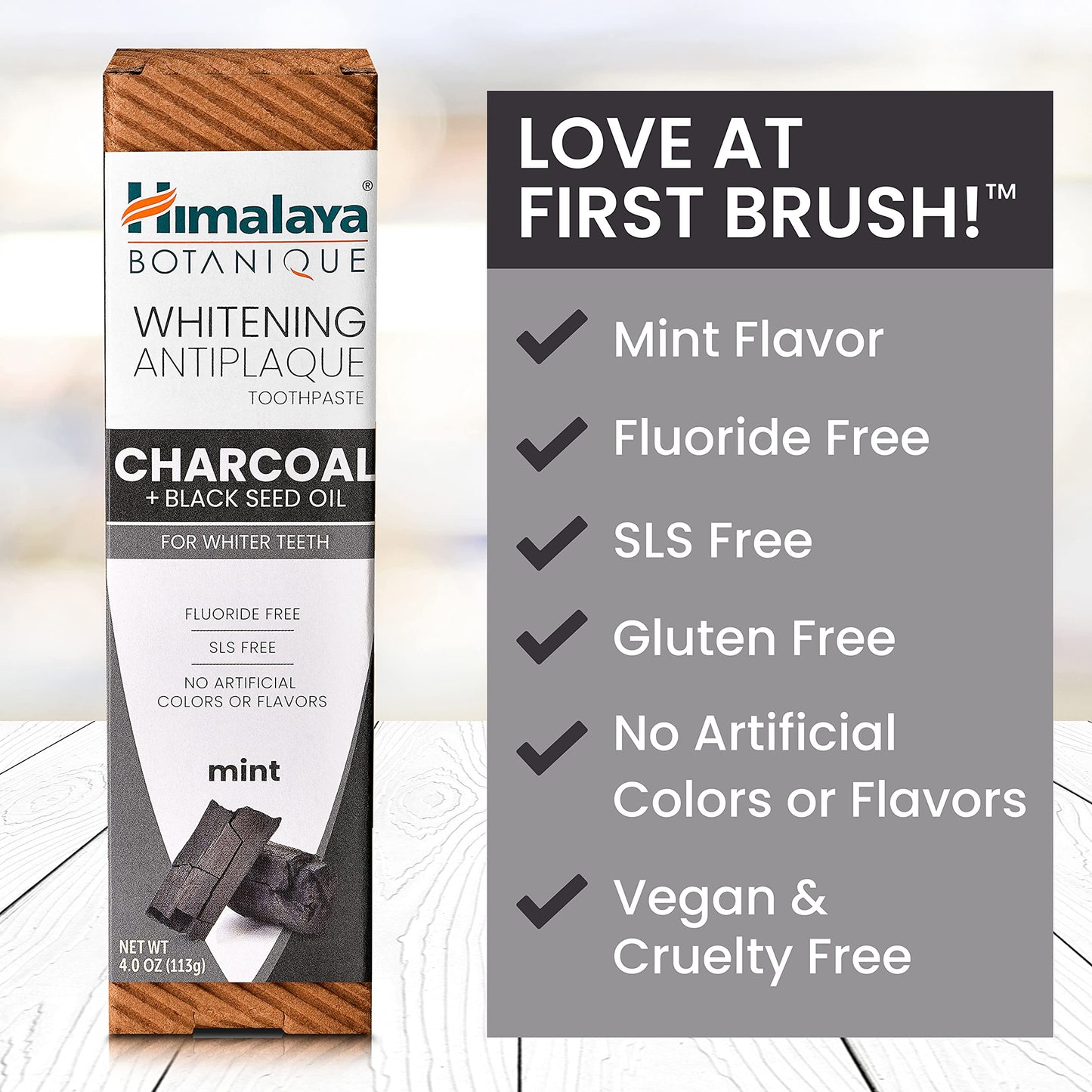 Himalaya Botanique Whitening Antiplaque Toothpaste – Charcoal & Black Seed Oil, Fluoride Free, 4 oz, 2 Pack