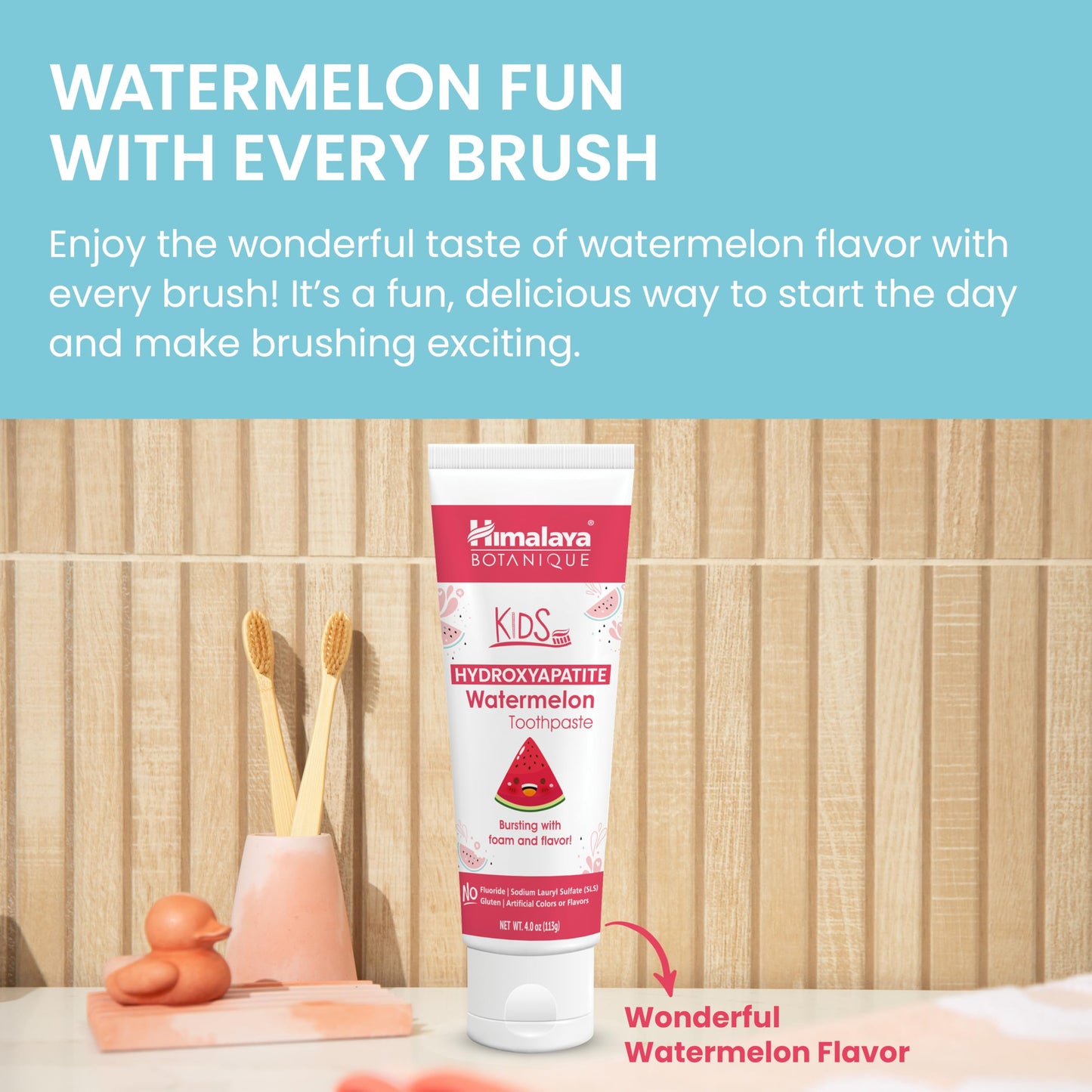 Himalaya Botanique Kids Hydroxyapatite Toothpaste – Watermelon Flavor, Fluoride-Free, Vegan, Gluten-Free 4 oz