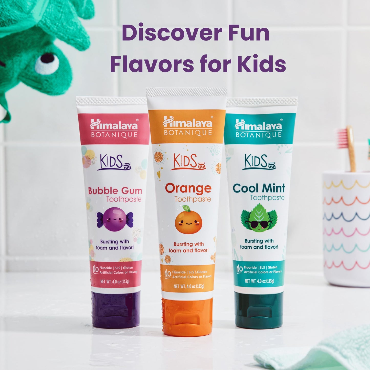 Himalaya Botanique Kids Toothpaste with Xylitol - Bubble Gum, SLS Free, Fluoride Free, 4 oz