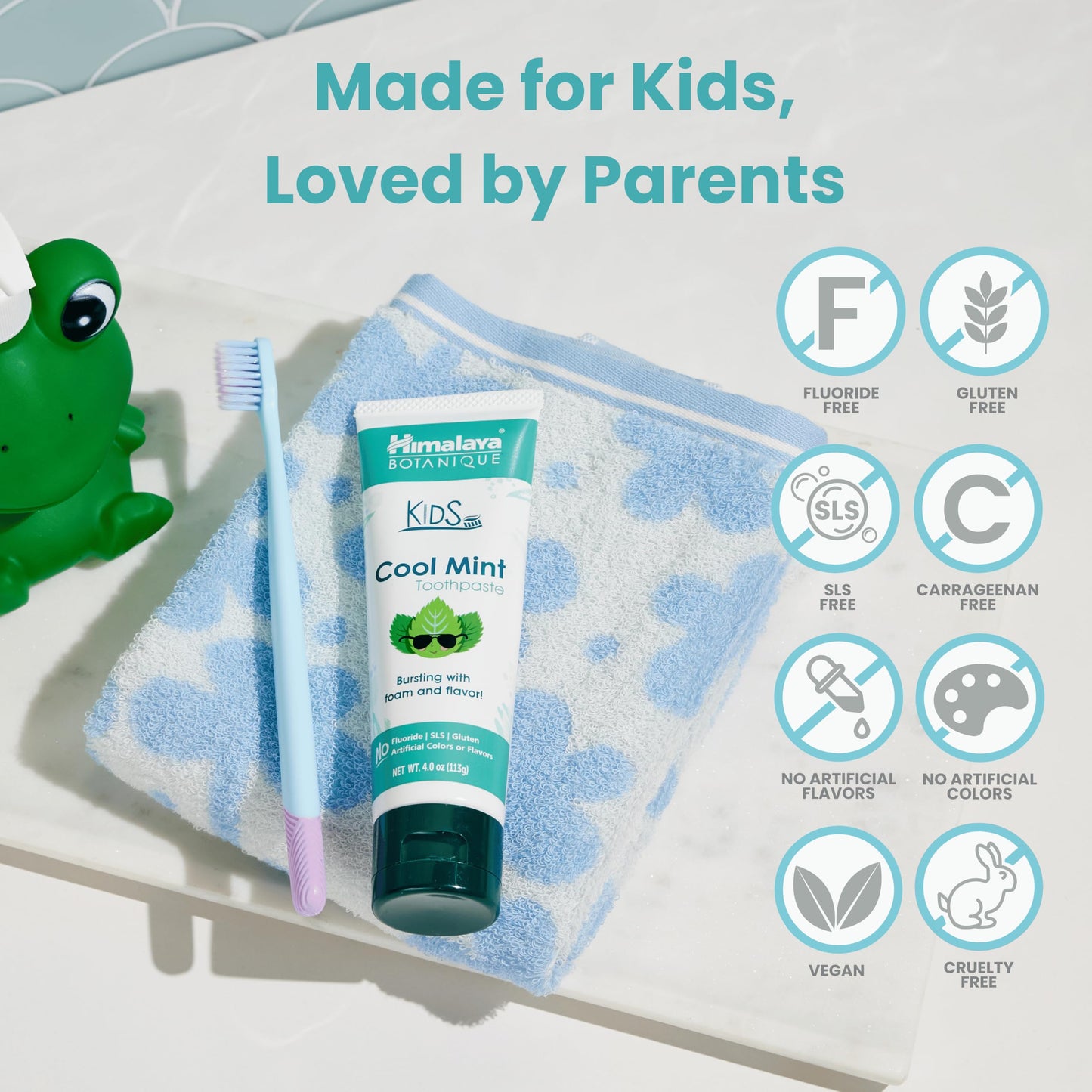 Himalaya Botanique Kids Toothpaste - Fluoride Free, Cool Mint, 4 oz | Vegan & Cruelty-Free