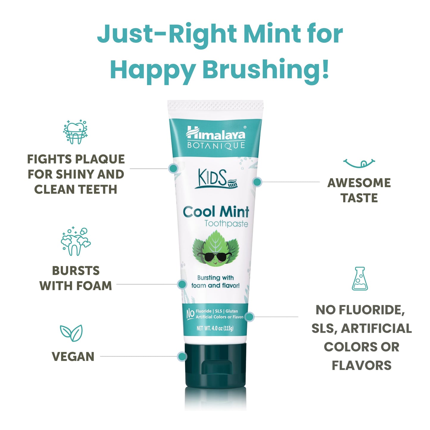 Himalaya Botanique Kids Toothpaste - Fluoride Free, Cool Mint, 4 oz | Vegan & Cruelty-Free