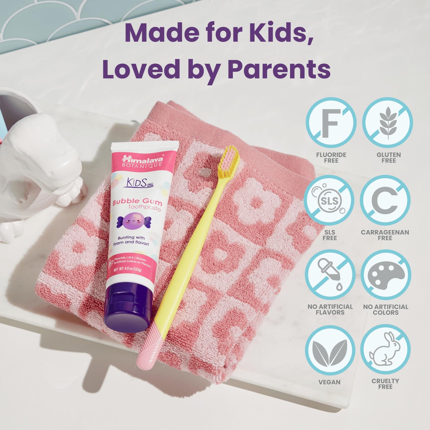Himalaya Botanique Kids Toothpaste – Herbal, Fluoride Free, Bubble Gum (4 Pack)