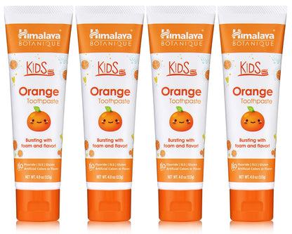 Himalaya Botanique Kids Toothpaste – Herbal Orange Flavor, Fluoride Free, SLS Free, Vegan | 4 Oz x 4 Pack