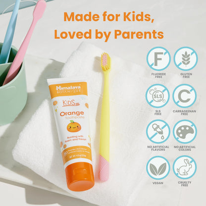 Himalaya Botanique Kids Toothpaste – Herbal Orange Flavor, Fluoride-Free, Vegan, SLS-Free, 4 Oz (1 Pack)