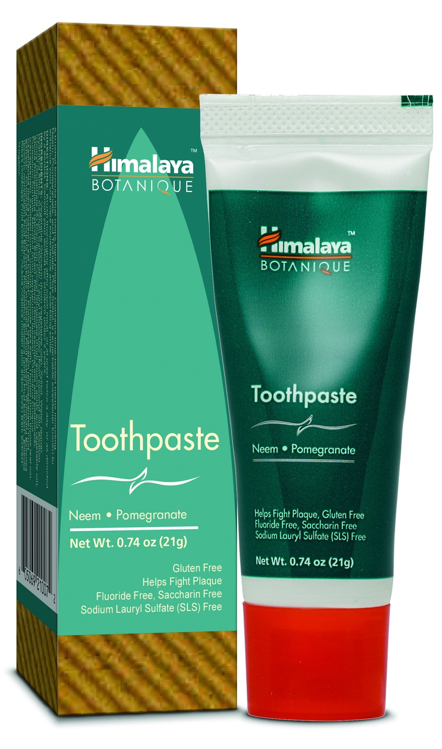 Himalaya Botanique Neem & Pomegranate Travel Toothpaste - Mint, Fluoride Free, 0.74 oz, Pack of 10