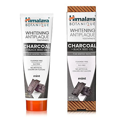 Himalaya Botanique Charcoal Whitening Toothpaste with Black Seed Oil – Fluoride Free, Antiplaque, 4 oz (4 Pack)