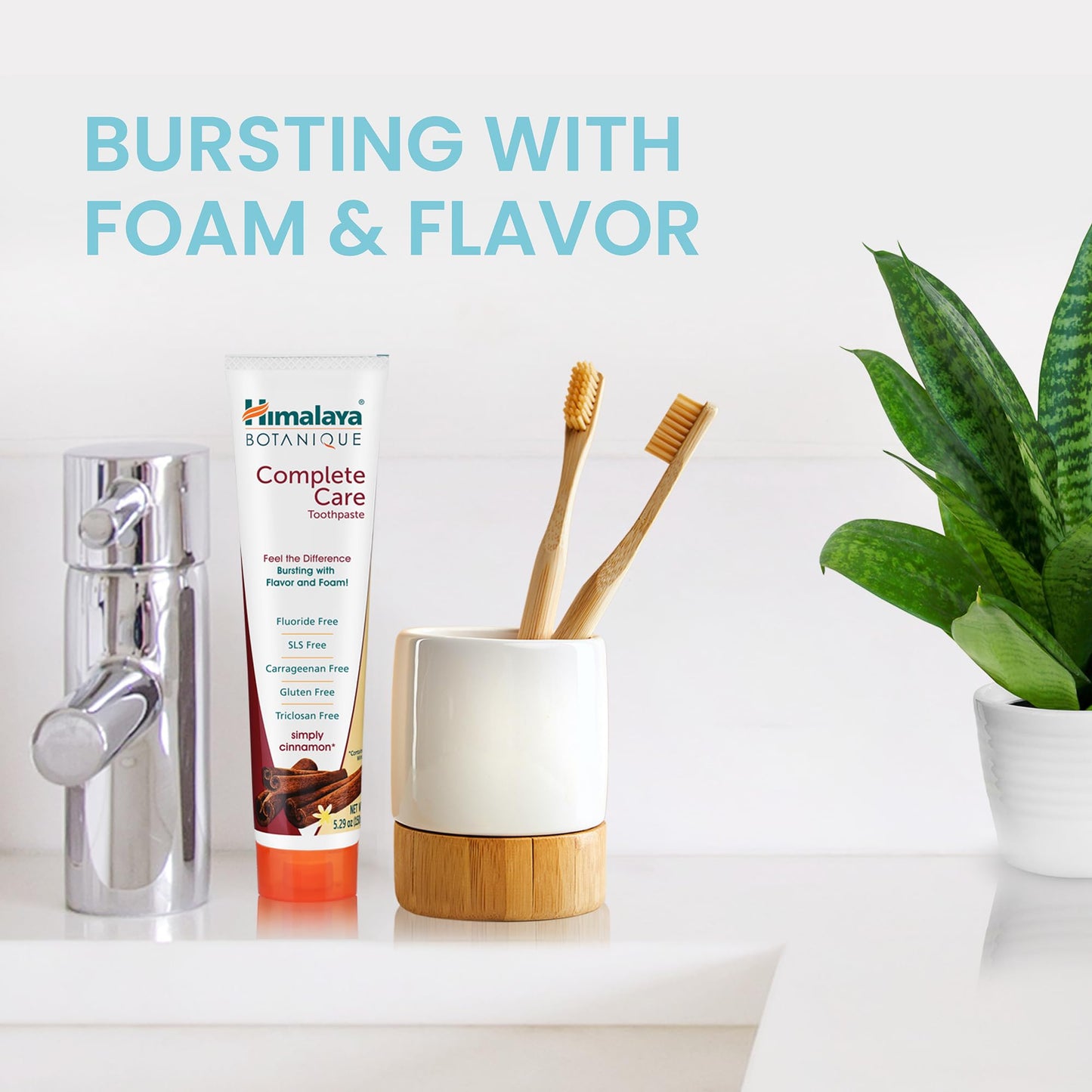 Himalaya Botanique Complete Care Toothpaste, Herbal, Cinnamon Flavor, Fights Plaque, Freshens Breath, Fluoride Free, No Artificial Flavors, SLS Free, Cruelty Free, Foaming, 5.29 Oz, 1 Pack
