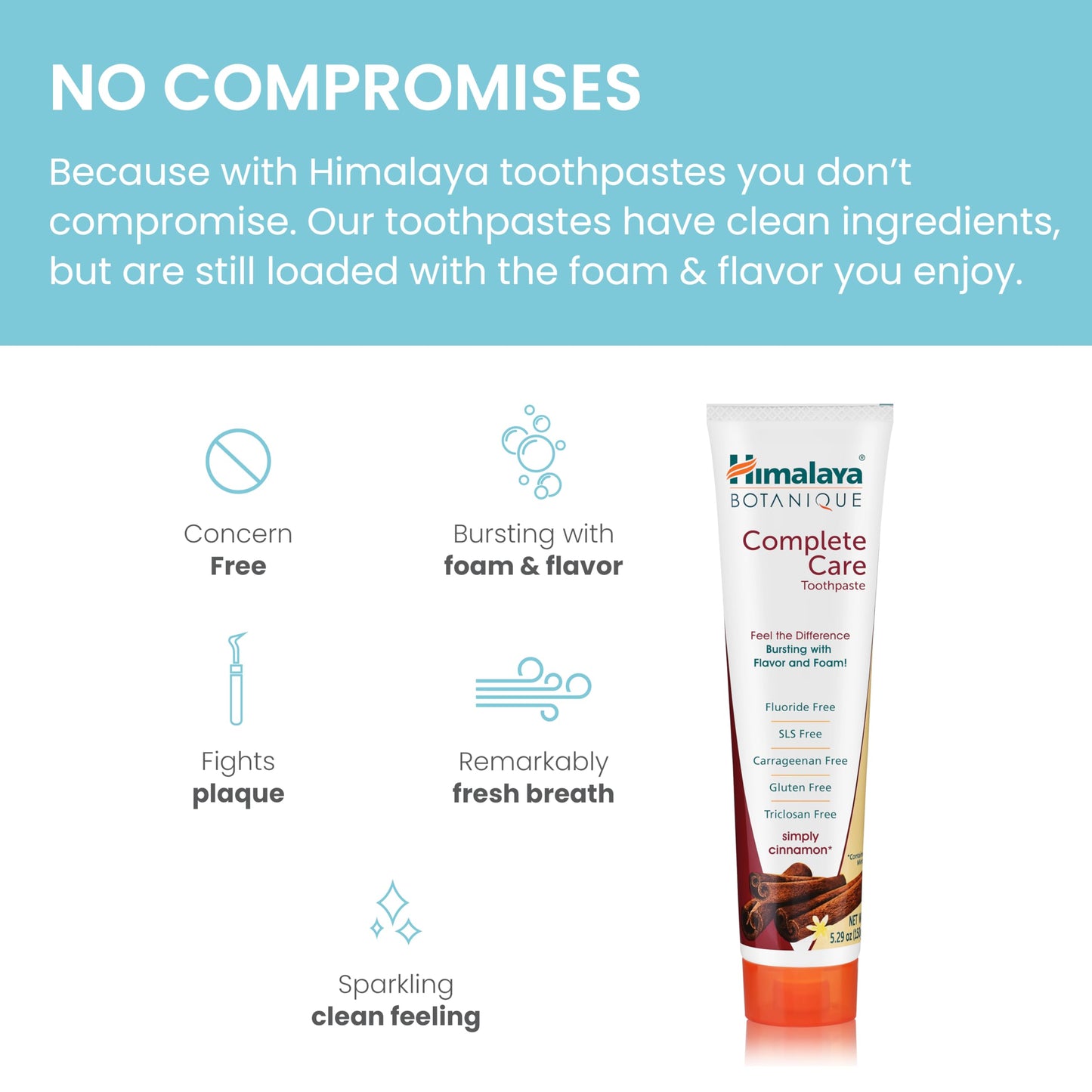 Himalaya Botanique Complete Care Toothpaste, Herbal, Cinnamon Flavor, Fights Plaque, Freshens Breath, Fluoride Free, No Artificial Flavors, SLS Free, Cruelty Free, Foaming, 5.29 Oz, 1 Pack
