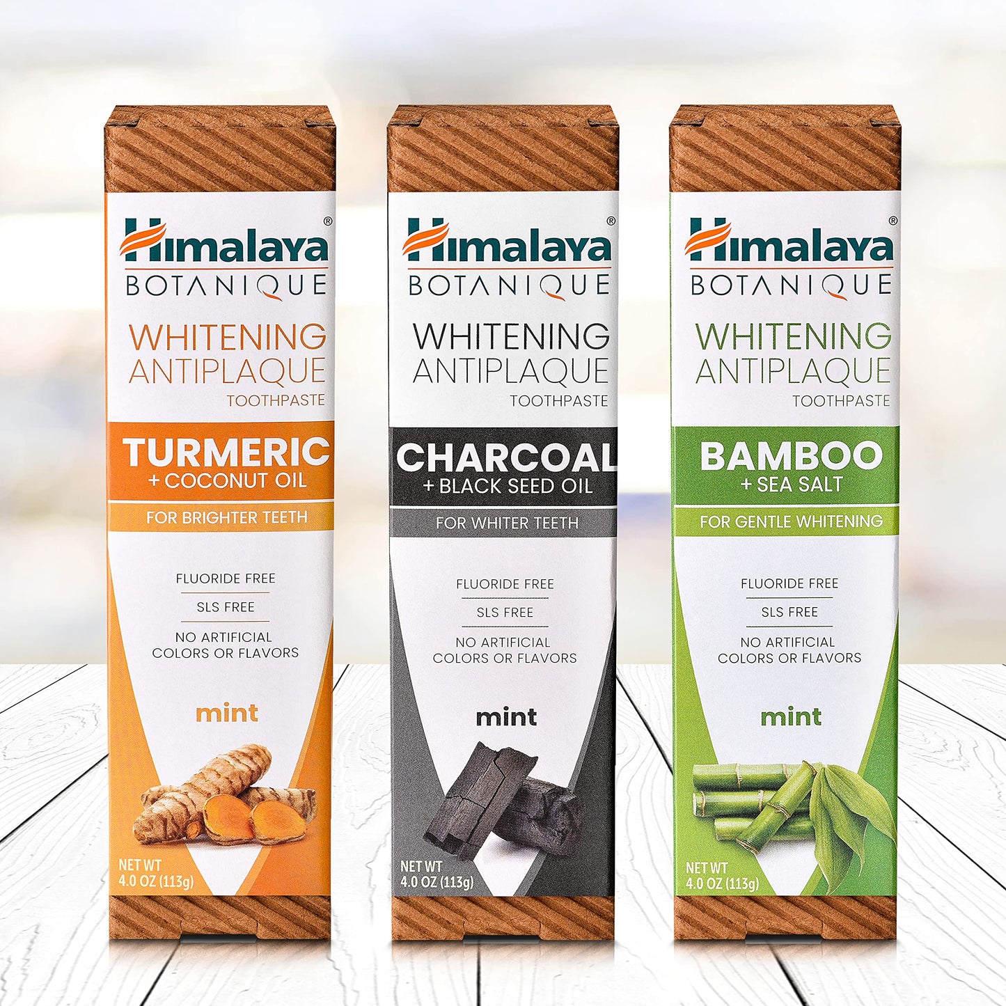 Himalaya Botanique Whitening Antiplaque Toothpaste – Bamboo & Sea Salt, Fluoride Free, 4 oz (2 Pack)