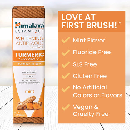 Himalaya Botanique Whitening Antiplaque Toothpaste – Mint, Turmeric & Coconut Oil – Fluoride-Free, Vegan