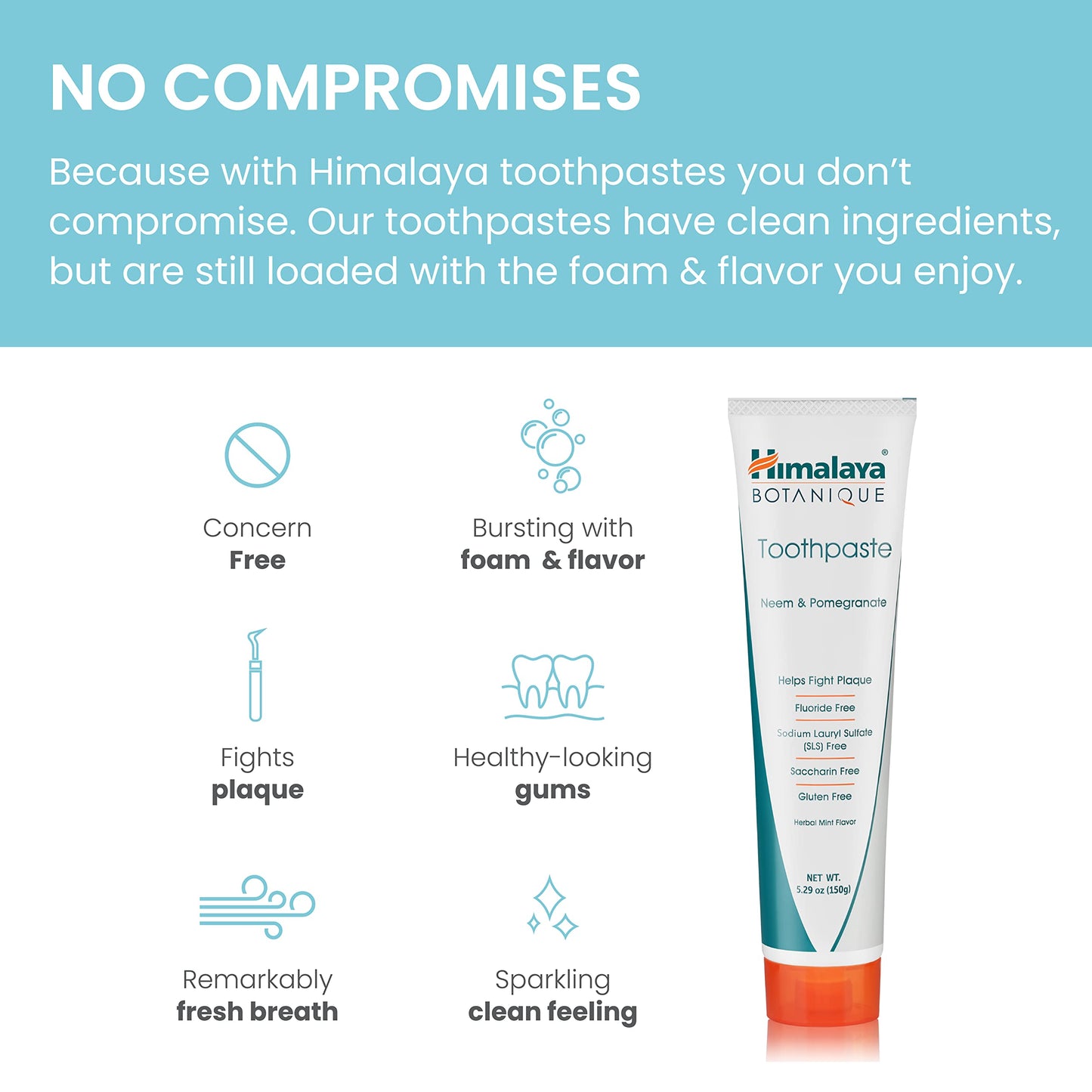 Himalaya Botanique Neem & Pomegranate Toothpaste — Fluoride Free, SLS Free, Vegan, Cruelty Free, Mint Flavor, 5.29 oz, 4 Pack