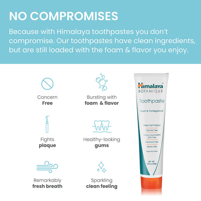 Himalaya Botanique Neem & Pomegranate Toothpaste — Fluoride Free, SLS Free, Vegan, Cruelty Free, Mint Flavor, 5.29 oz, 4 Pack