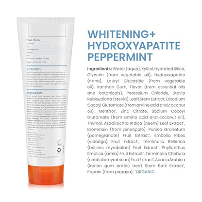 Himalaya Botanique Whitening + Hydroxyapatite Toothpaste – Peppermint, Nano Hydroxyapatite for Remineralization & Enamel Support | Gluten Free, 4 oz, 2-Pack