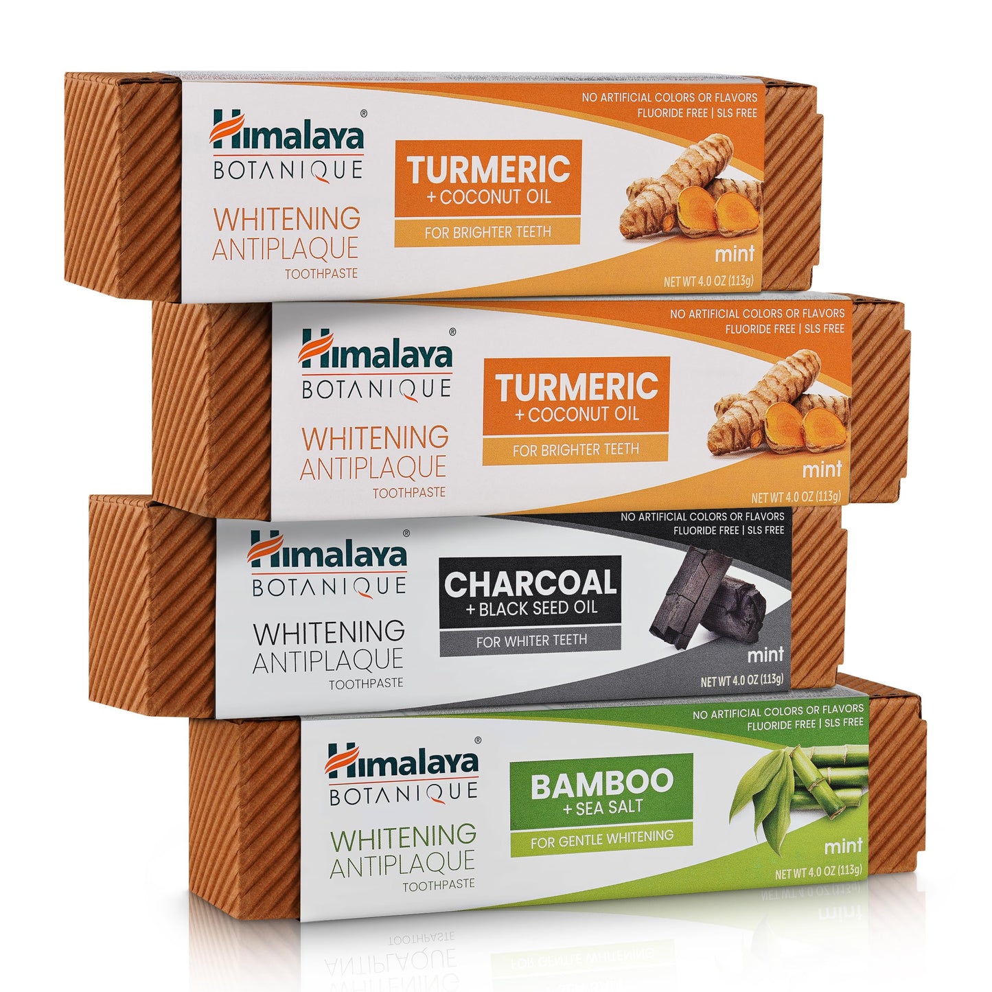 Himalaya Botanique Whitening Antiplaque Toothpaste – Variety Pack Mint (4 x 4 oz) | Fluoride Free, Vegan, Gluten Free