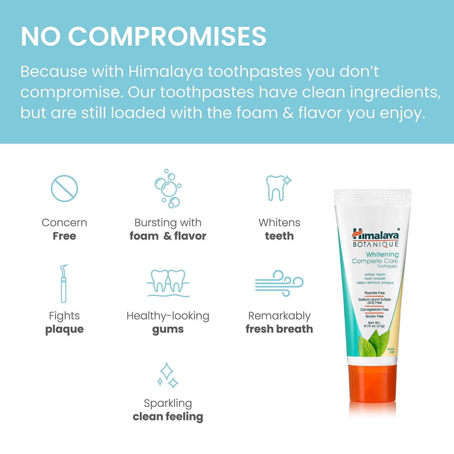 Himalaya Botanique Whitening Complete Care Travel Toothpaste – Mint, Fluoride Free, Vegan (0.74 oz x10)
