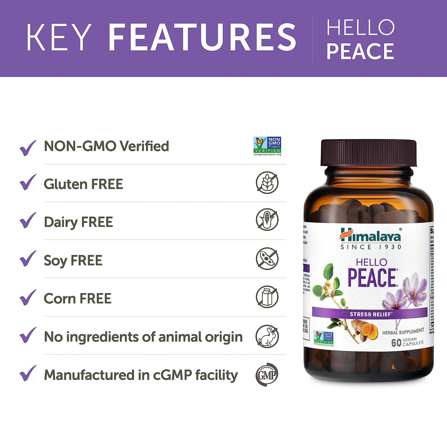 Himalaya Hello Peace - Herbal Stress Relief with Ashwagandha & Turmeric | Adrenal Support