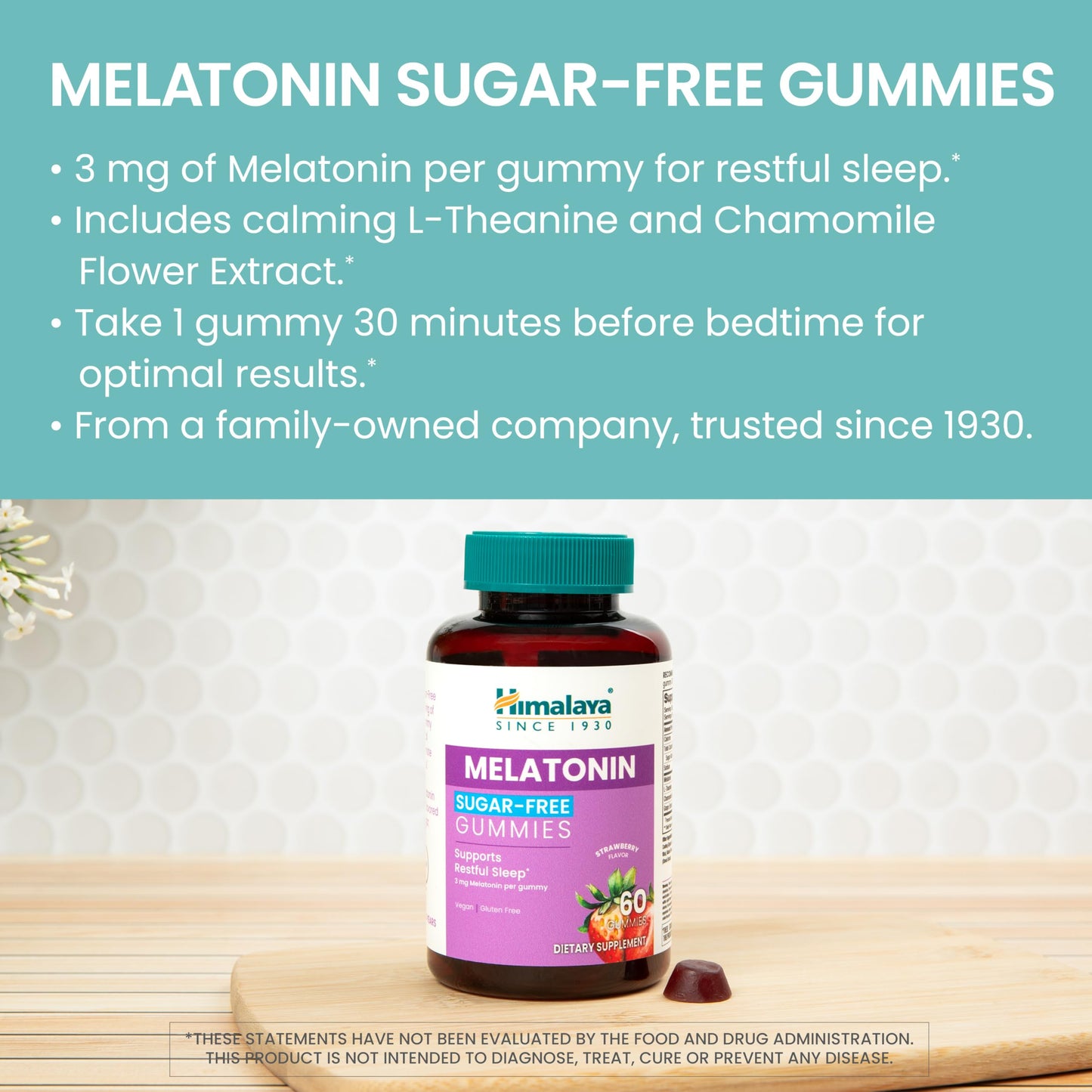 Himalaya Melatonin Sugar-Free Gummies – Restful Sleep, 3 mg, Vegan & Gluten-Free, 60 Gummies