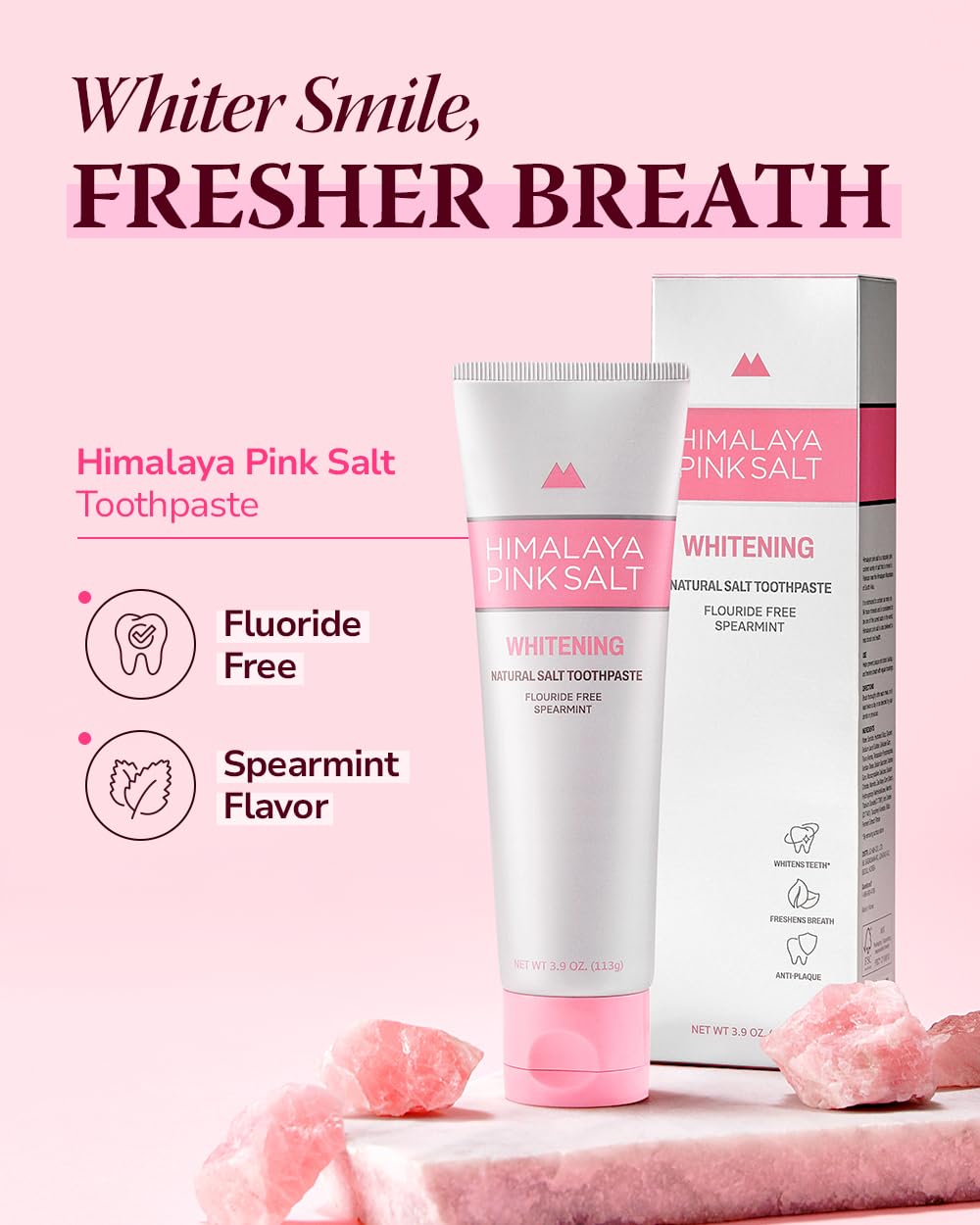 HIMALAYA PINKSALT Natural Whitening Toothpaste - Fluoride Free, Spearmint 4-Pack