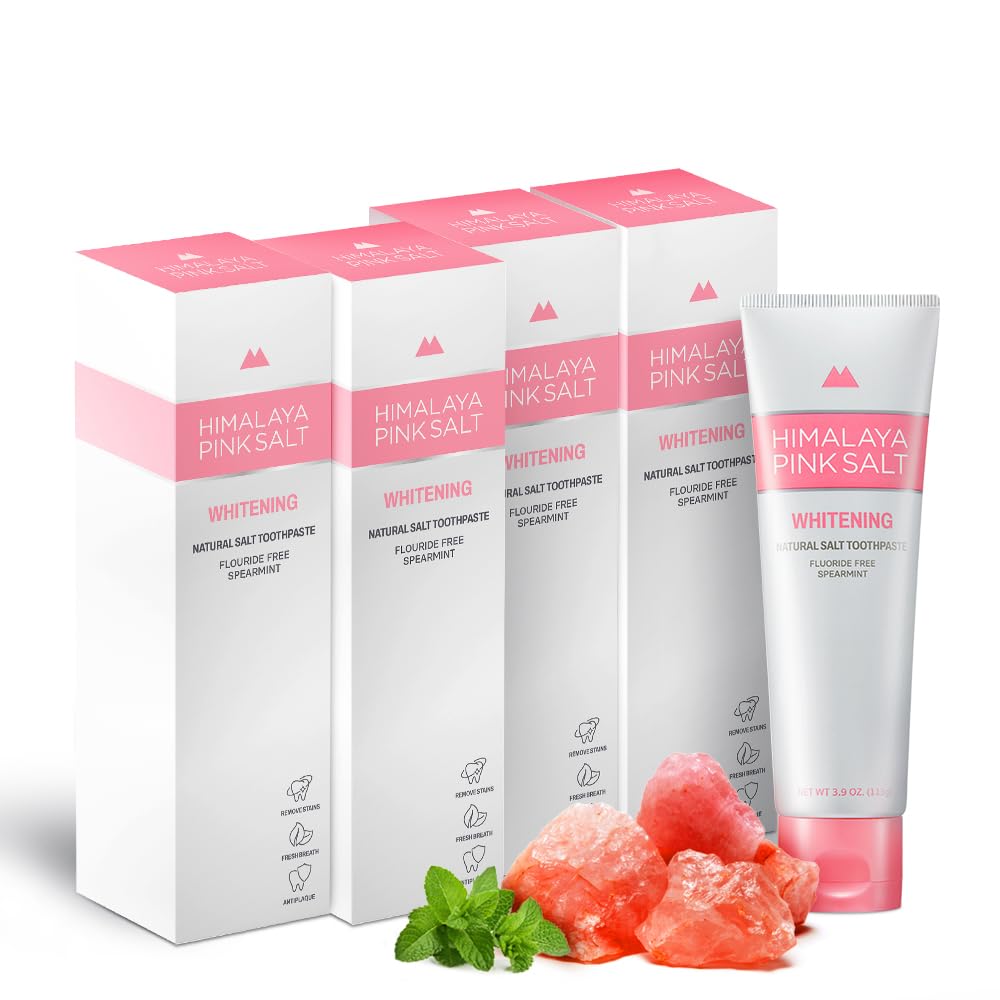 HIMALAYA PINKSALT Natural Whitening Toothpaste - Fluoride Free, Spearmint 4-Pack