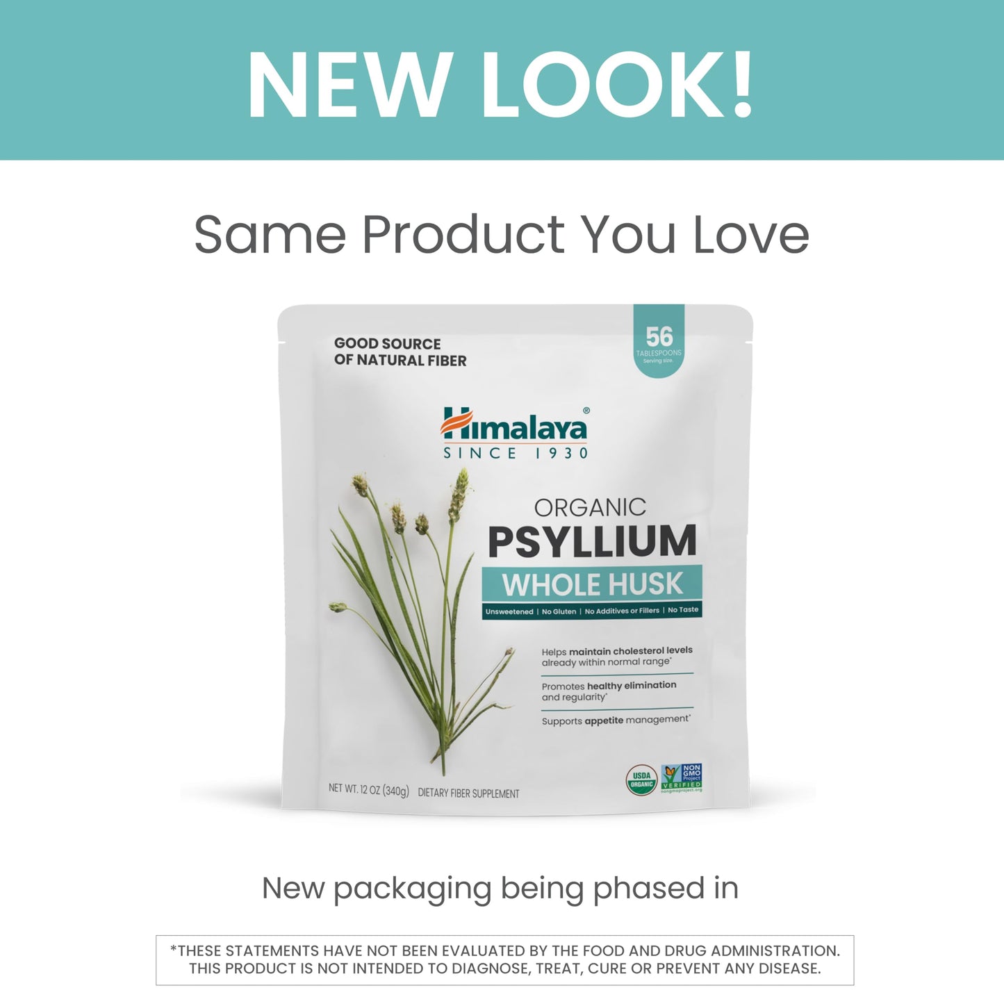 Himalaya Organic Psyllium Whole Husk – 2-Pack, 56 Tbsp, Unflavored, USDA Organic, Non-GMO Fiber Supplement