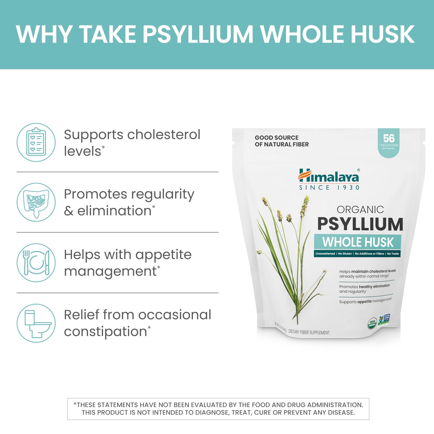 Himalaya Organic Psyllium Whole Husk – 2-Pack, 56 Tbsp, Unflavored, USDA Organic, Non-GMO Fiber Supplement