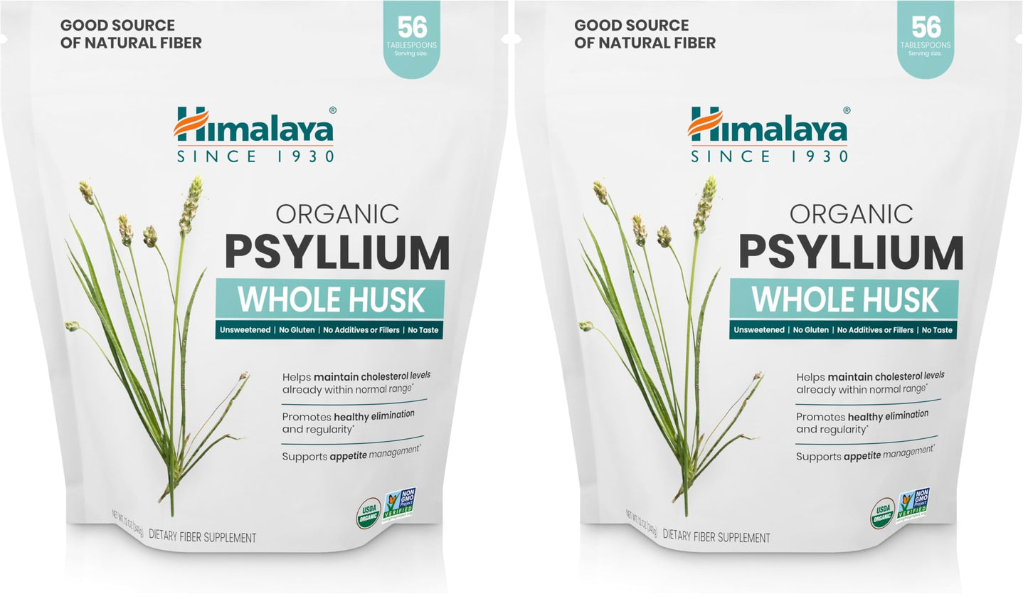 Himalaya Organic Psyllium Whole Husk – 2-Pack, 56 Tbsp, Unflavored, USDA Organic, Non-GMO Fiber Supplement