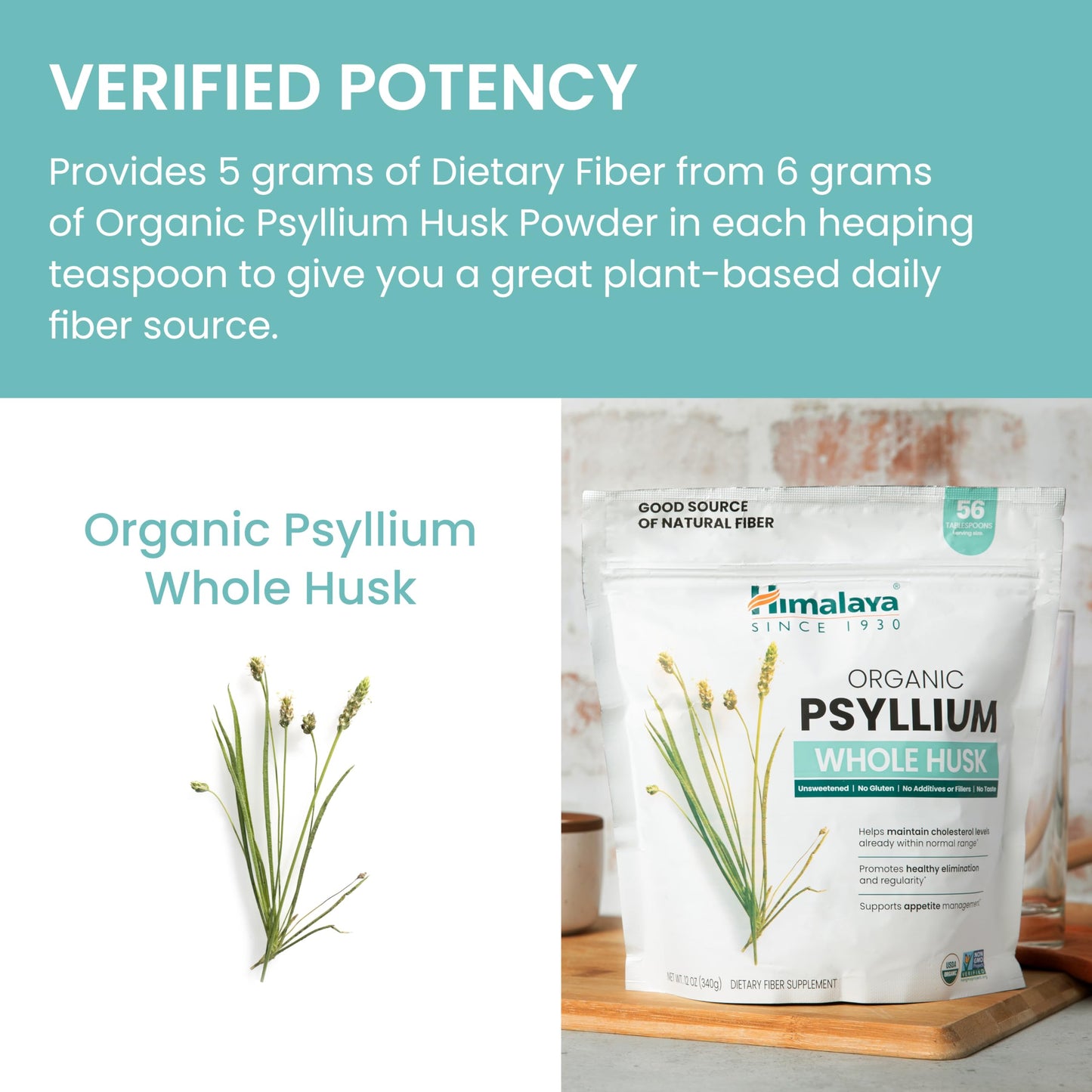 Himalaya Organic Psyllium Whole Husk – 2-Pack, 56 Tbsp, Unflavored, USDA Organic, Non-GMO Fiber Supplement