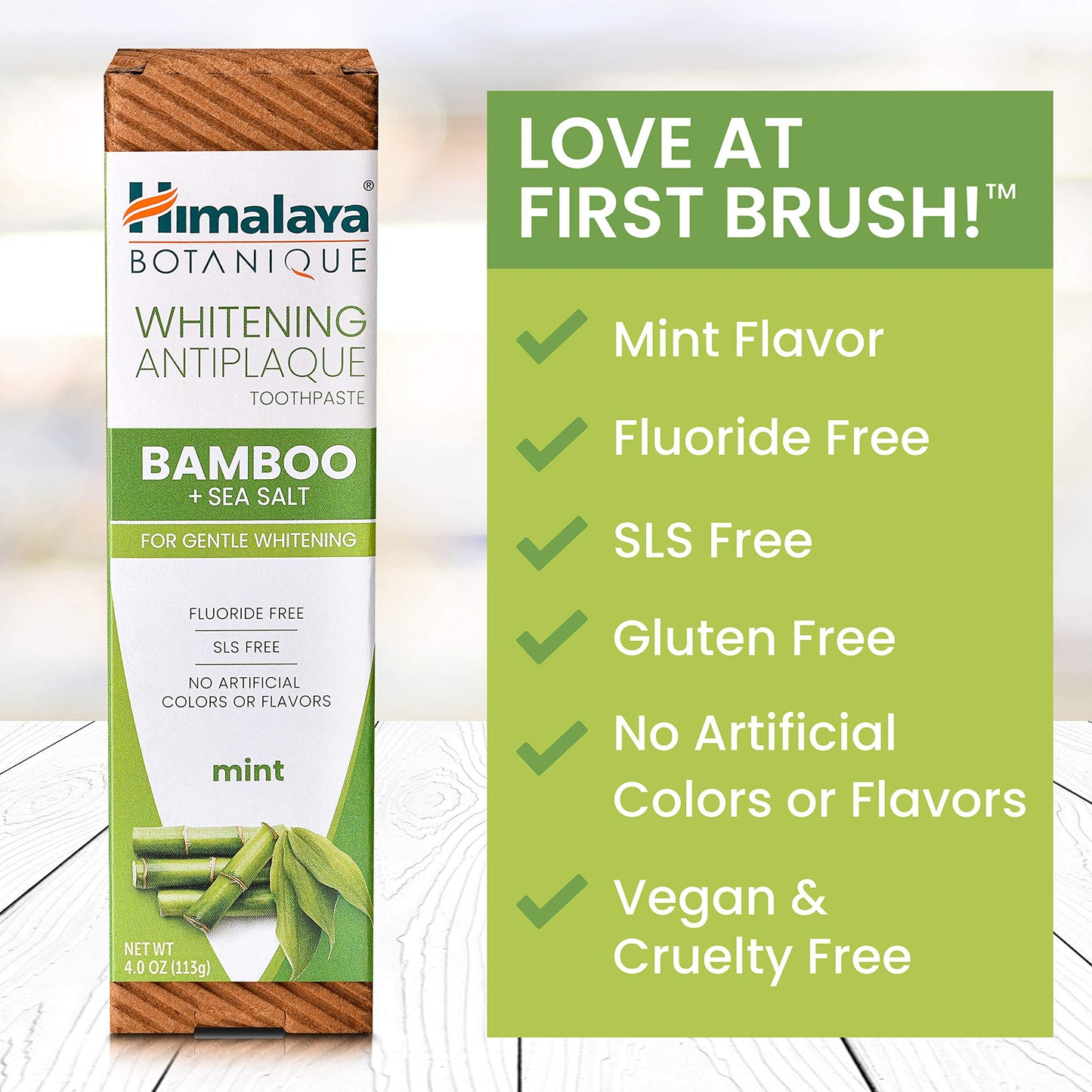 Himalaya Botanique Whitening Antiplaque Toothpaste - Bamboo & Sea Salt (Fluoride Free) - 4 oz x 4 Pack