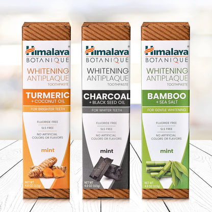 Himalaya Botanique Whitening Antiplaque Toothpaste - Bamboo & Sea Salt (Fluoride Free) - 4 oz x 4 Pack