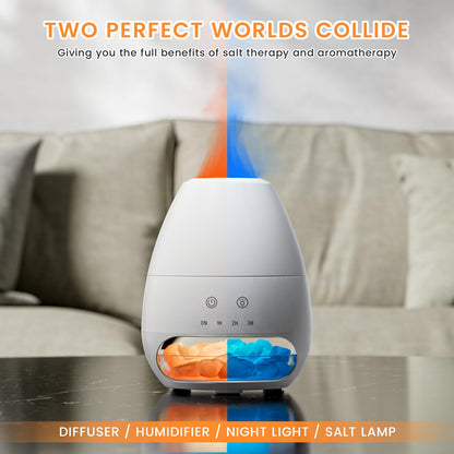 Ultrasonic Essential Oil Diffuser with Himalayan Salt Rock – Flame Effect, 100ML, Auto Off