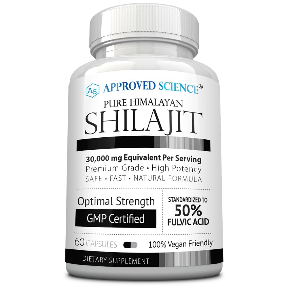 Approved Science Pure Himalayan Shilajit - 50% Fulvic Acid - 30:1 Extract - 60 Vegan Capsules | High-Potency Supplement