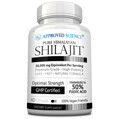 Approved Science Pure Himalayan Shilajit - 50% Fulvic Acid - 30:1 Extract - 60 Vegan Capsules | High-Potency Supplement