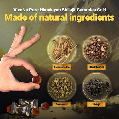 VivoNu Himalayan Shilajit Gummies: Ashwagandha & Gokshura | Organic, Non-GMO