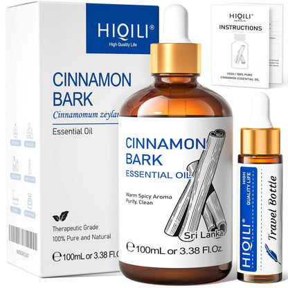 HIQILI Cinnamon Essential Oil - 100% Pure & Natural, 3.38 fl oz for Spray, Diffuser, Kitchen & Garden