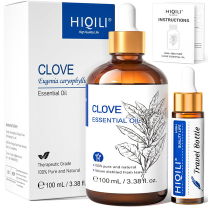 HIQILI 100ML Clove Oil for Teeth & Gums - 100% Pure Essential Oil, 3.38 Fl oz