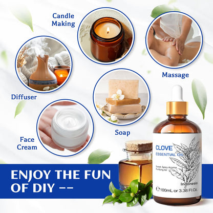 HIQILI 100ML Clove Oil for Teeth & Gums - 100% Pure Essential Oil, 3.38 Fl oz