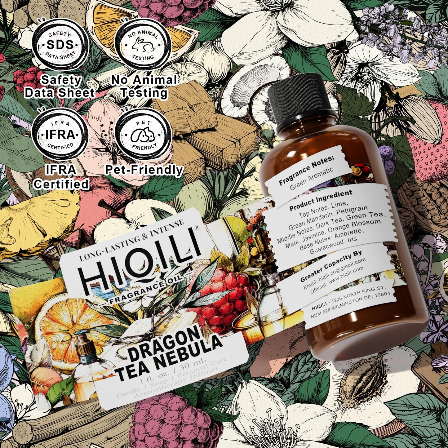 HIQILI Dragon Tea Nebula Fragrance Oil – 1 Oz for DIY Diffusers, Pet-Safe