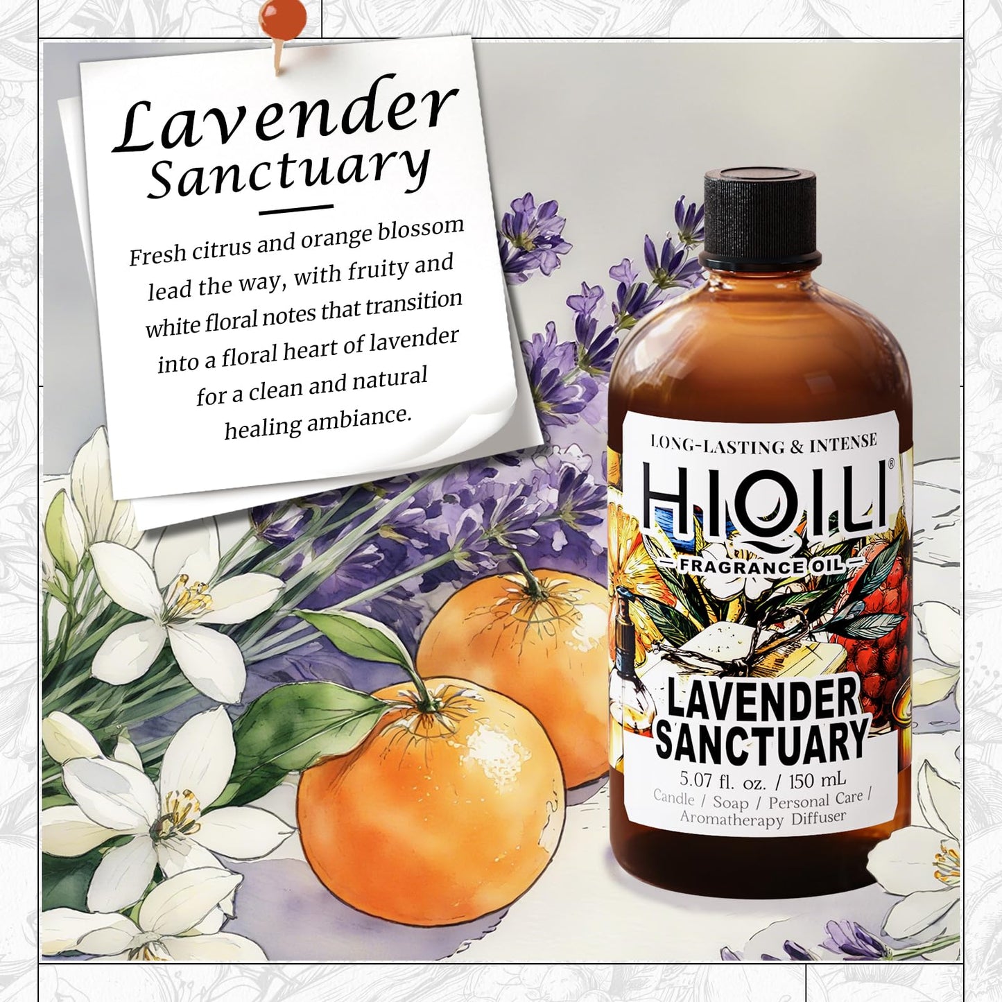 HIQILI Lavender Sanctuary Fragrance Oil for Diffuser, Candle & Soap Making – 5.07 fl oz