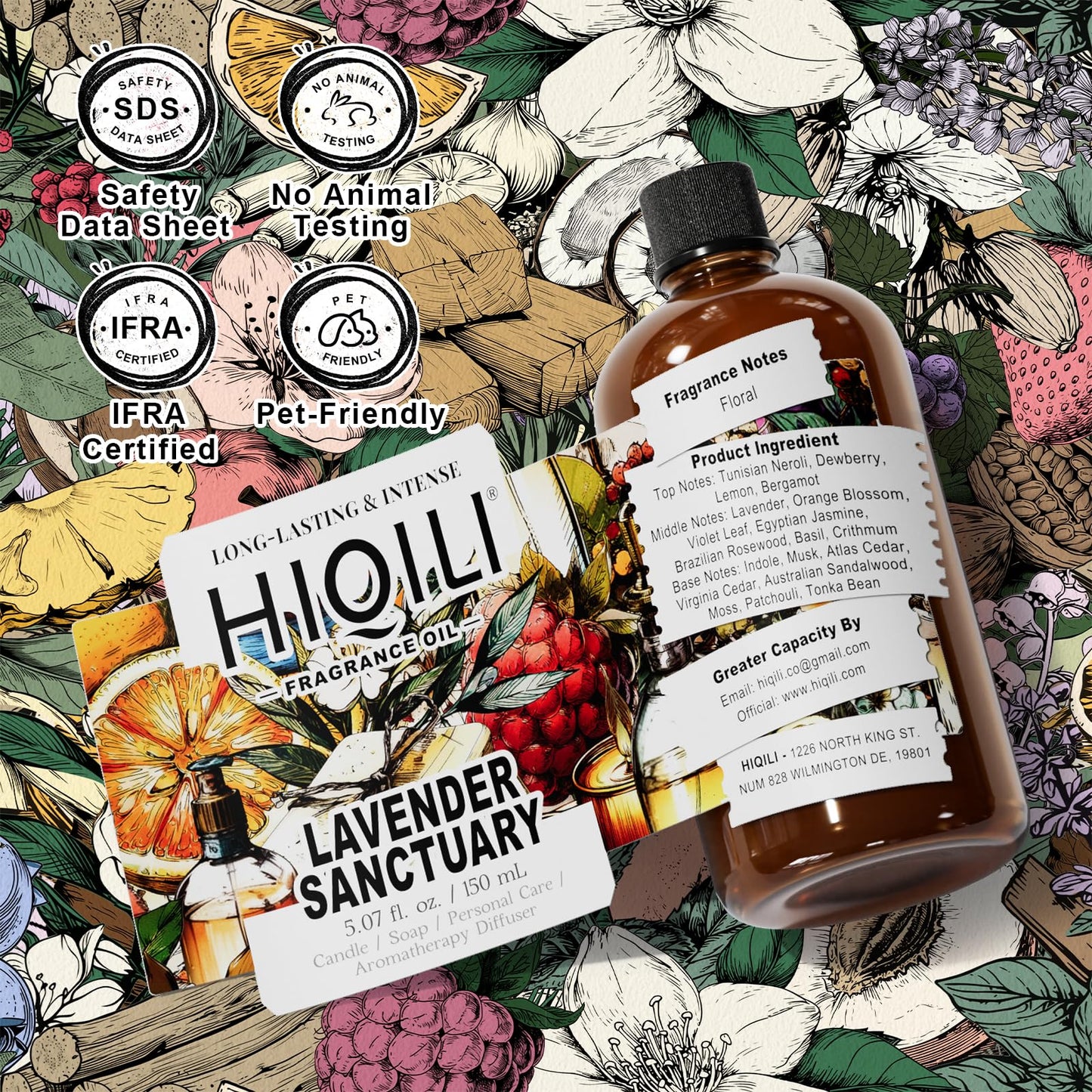 HIQILI Lavender Sanctuary Fragrance Oil for Diffuser, Candle & Soap Making – 5.07 fl oz