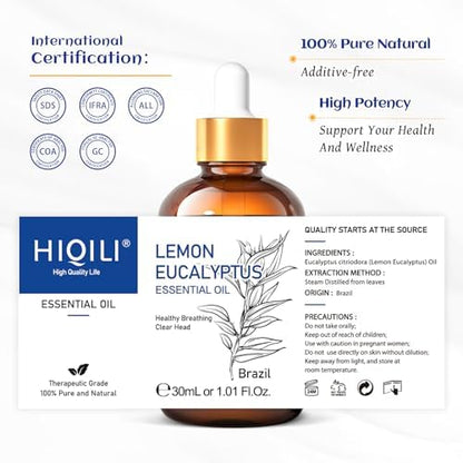 HIQILI Lemon Eucalyptus Oil – 100% Pure Essential Oil for Spray, Diffuser | 1.01 Fl Oz