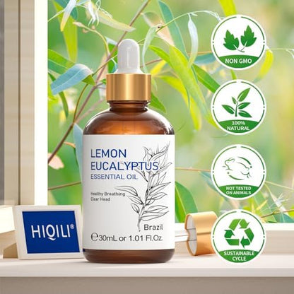 HIQILI Lemon Eucalyptus Oil – 100% Pure Essential Oil for Spray, Diffuser | 1.01 Fl Oz