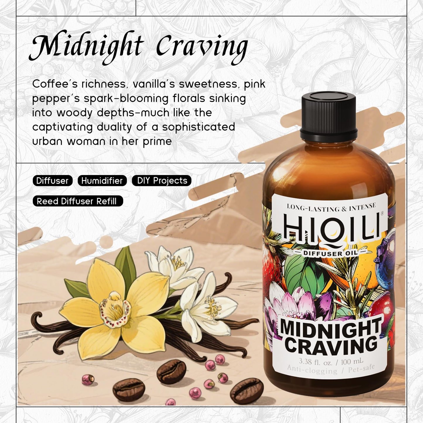 HIQILI Midnight Craving Diffuser Oil – Long-Lasting Fragrance (3.38 fl oz)