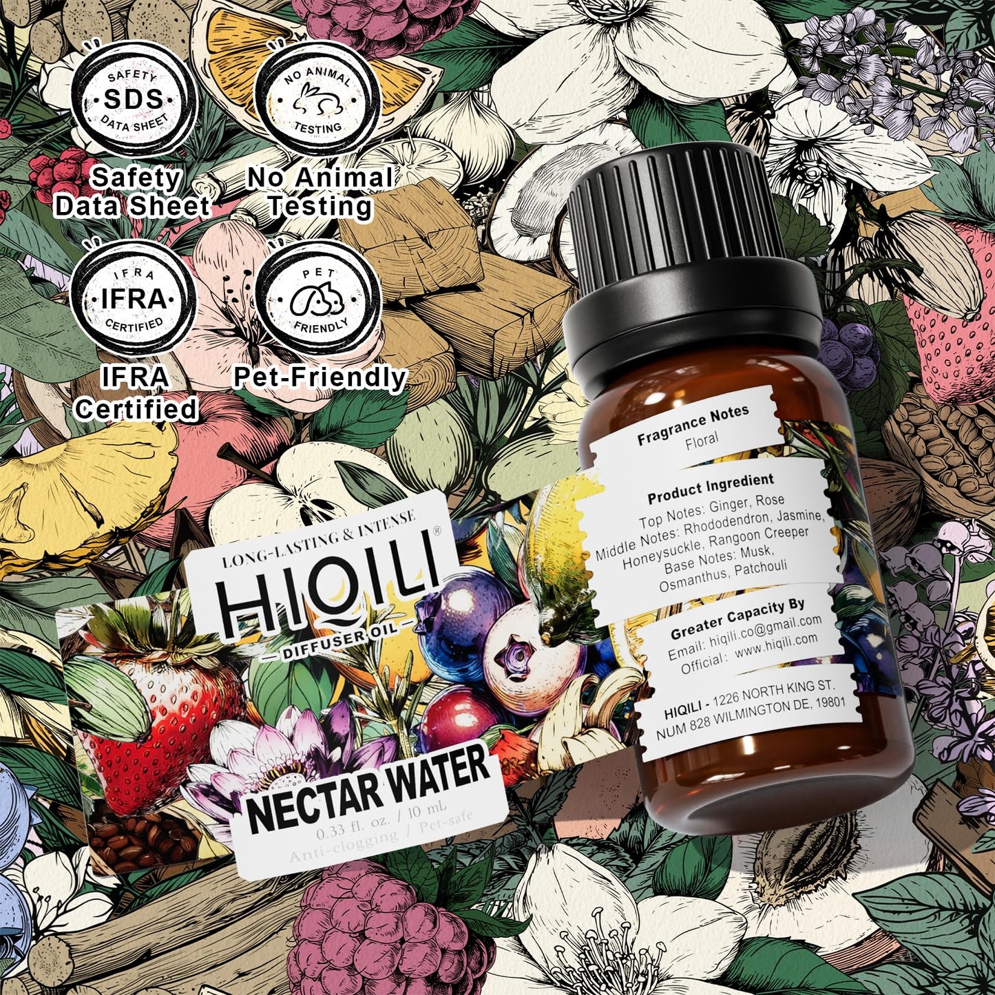 HIQILI Nectar Water Diffuser Oil – Long-Lasting Hotel-Grade Scent for Home (0.34 fl oz)