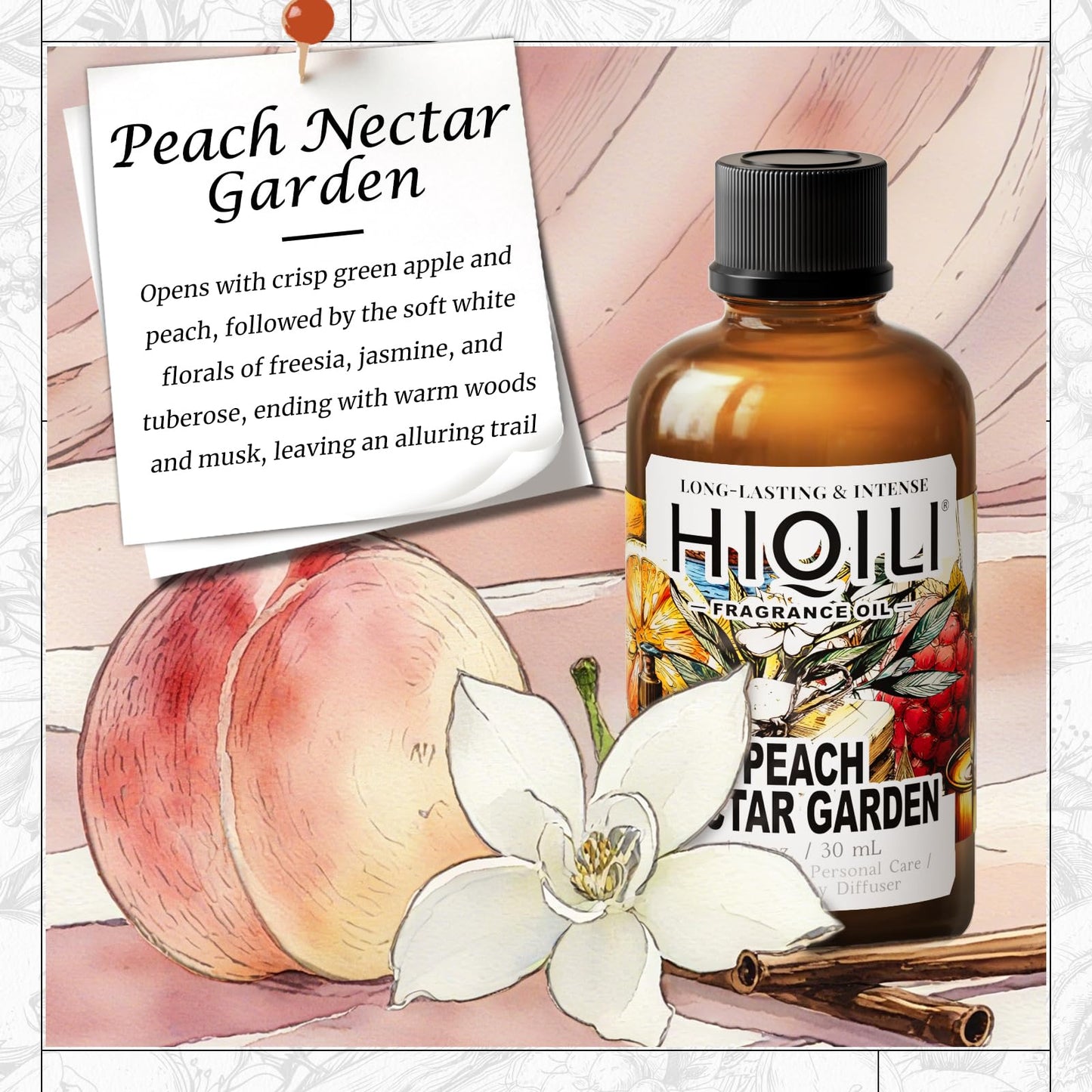 HIQILI Peach Nectar Garden Fragrance Oil for Diffusers – 1 fl oz